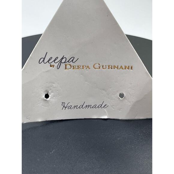 Deepa Gurnani Signed Handmade Green Beaded Floral Hoop Earrings Leather Back USA - Picture 3 of 8